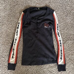 Harley-Davidson Black Long Sleeve Top with Red and White Stripes
